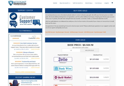 Buy RuneScape Gold with AccountWarehouse